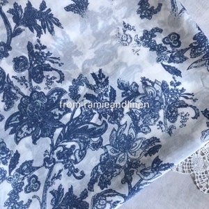 silk fabric, China blue floral print silk cotton blend fabric, dress fabric, half yard by 54" wide
