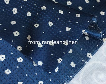 silk fabric, white flowers on brocade navy blue silk cotton blend fabric,Japanese icons,  half yard by 56&quot; wide