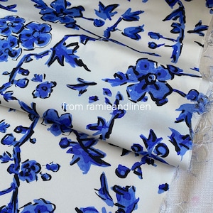 silk fabric, hand-drawing style floral print heavy silk twill fabric, half yard by 56" wide