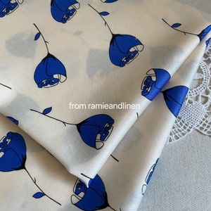 Japanese cotton fabric, blue tulip print, light weight cotton satin fabric, half yard by 44&quot; wide