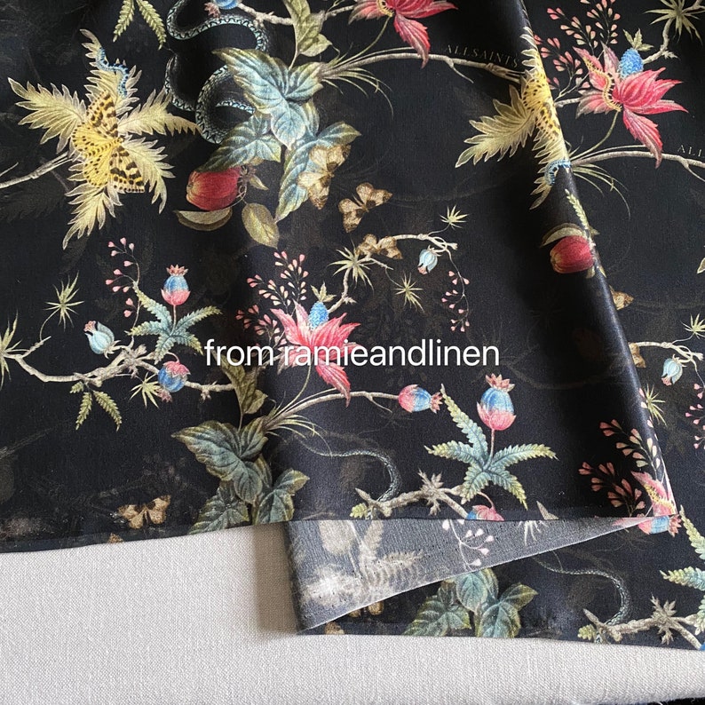 silk fabric, silk cotton/viscose blend charmeuse, garden elements print silk fabric, very smooth and soft, drape well, half yard by 53" wide image 10