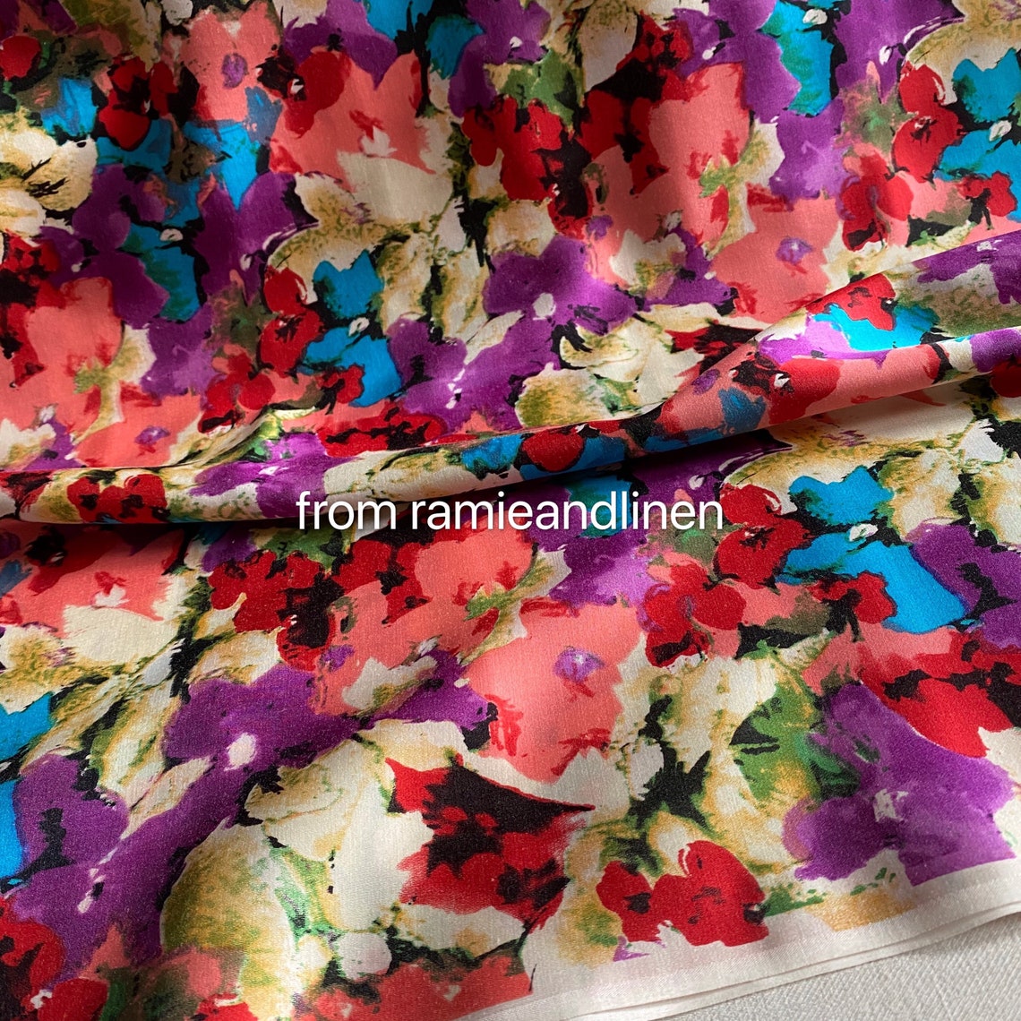 Silk fabric floral print silk cotton blend Silk cotton satin Etsy