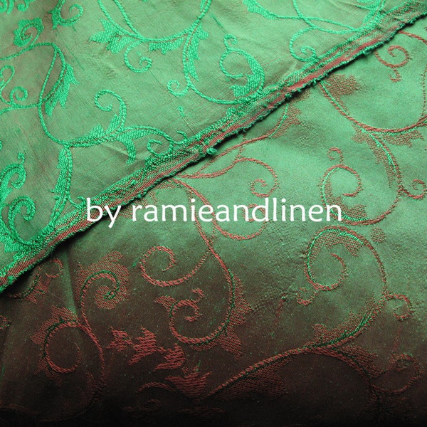 tela de seda, tela de seda doupioni de brocado floral, tela iridiscente teñida con hilo, media yarda por 44" de ancho