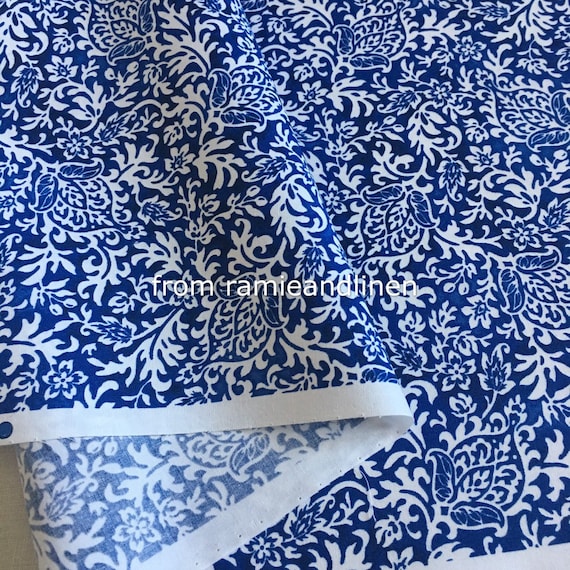 Japanese Fabric, Blue Floral Print Fine Cotton Fabric, Half
