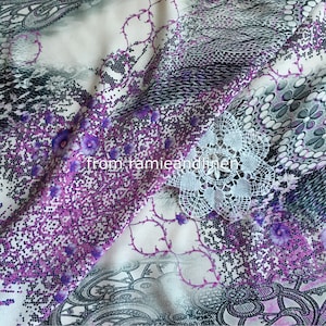 silk fabric, floral pattern print silk crepe fabric, half yard by 54&quot; wide