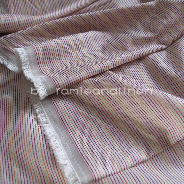 silk fabric, colorful stripes weaved in ivory silk fabric, half yard by 46" wide