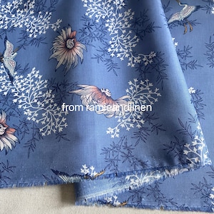 Baumwollstoff, Kraniche in floral bedruckt, feiner Baumwollstoff, 1,20m mal 1,40m Breite