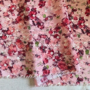 Silk fabric, HALF YARD by 54&quot; wide, digital print, pink floral print, silk crepe de chine fabric