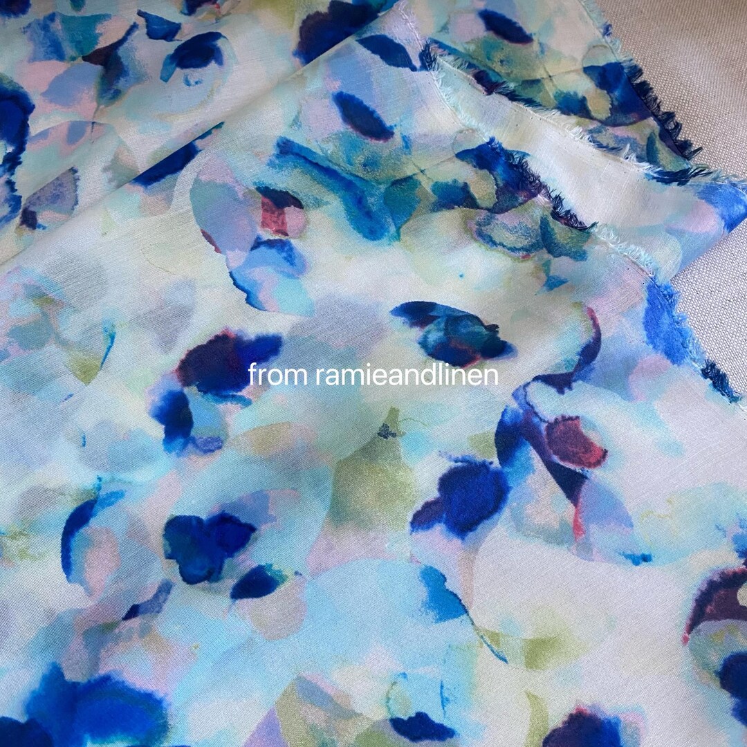 Silk Fabric, HALF YARD by 54" Wide, Mottled Blue Floral Pattern Print
