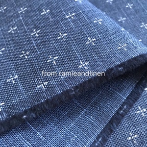 Japanese fabric,  mini cross print, slub yarn cotton linen blend, half yard by 42&quot; wide