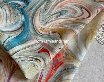 Silk fabric, digital print, colorful swirl wave pattern print, silk crepe de chine mulberry silk fabric, half yard by 54" wide