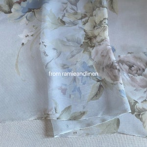 silk fabric, HALF YARD by 55&quot; wide, watercolor flowers print, light weight silk chiffon fabric