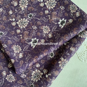 silk fabric, vintage styple hazy phoenix tail flowers print on dark purple print, silk georgette fabric, half yard by 44&quot; wide