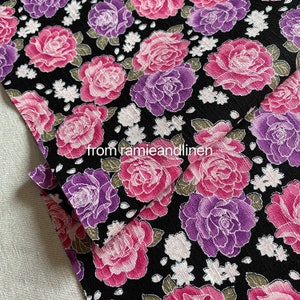 Japanese cotton fabric, floral print slub texture cotton fabric, half yard by 44" wide