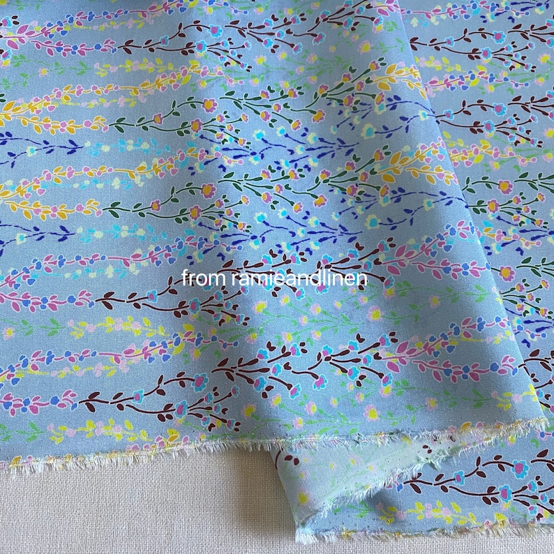 Silk fabric, colorful little spring branches print, silk cotton blend fabric, soft and smooth, half yard by 53" wide image 2