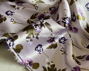 silk fabric, digital print, stretchy silk crepe satin, iris flowers print Silk Charmeuse Fabric, 20-21M/M, half yard by 41" wide