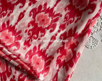 silk fabric, red ikat pattern print, silk chiffon fabric, half yard by 53" wide