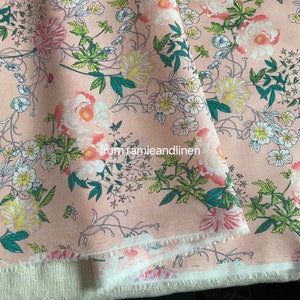 cotton fabric, delicate hand-drawing style print, pink fine cotton fabric, half yard by 55&quot; wide