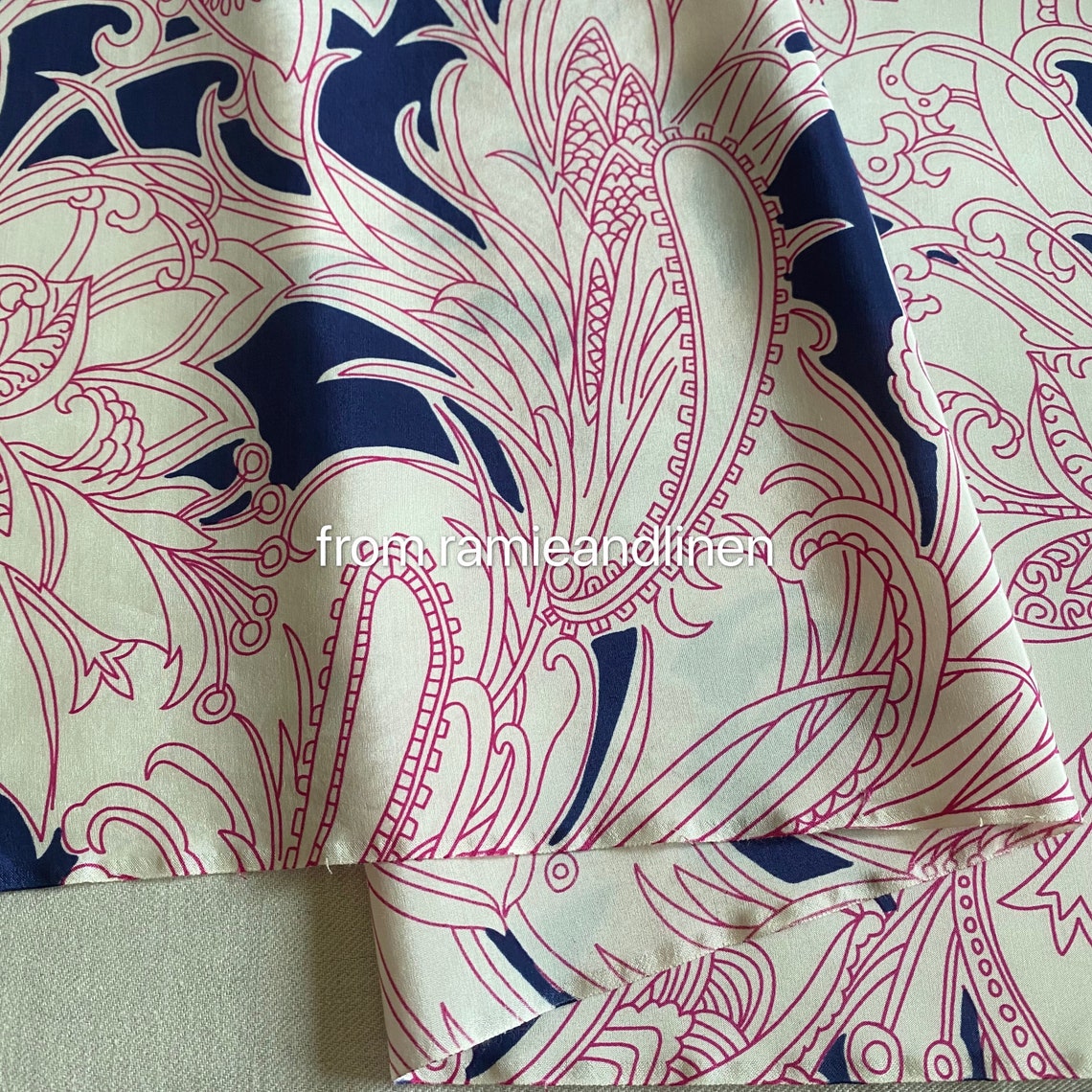 Silk fabric line drawing floral print silk cotton blend Etsy