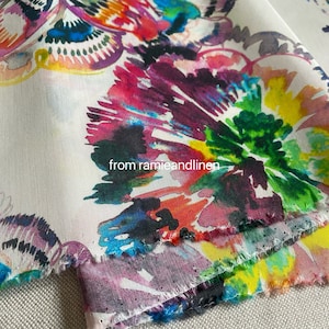 Silk fabric, digital print, watercolor colorful flowers print, silk cotton blend fabric, half yard by 54&quot; wide