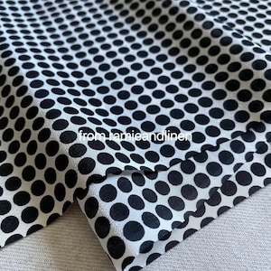 Silk fabric, black classic polka dots print, silk crepe fabric, half yard by 44&quot; wide