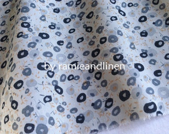 cotton fabric, black and grey mini floral print on grey cotton fabric, half yard by 54" wide