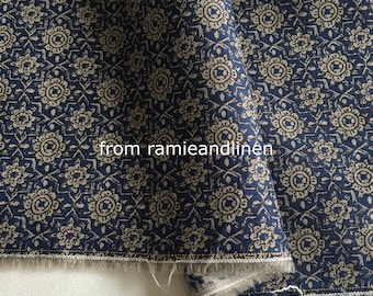 tissu à imprimé floral en mélange de lin et de coton, tissu de courtepointe, tissu patchwork, tissu pour robe, demi-mètre par 50" de large