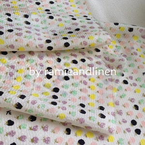 Silk fabric, colorful fruits print on stripes jacquard silk crepe de chine, pure silk fabric, dress fabric, half yard by 55&quot; wide