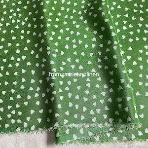 Silk fabric, little hearts on grass green print, silk crepe de chine fabric, half yard by 56&quot; wide