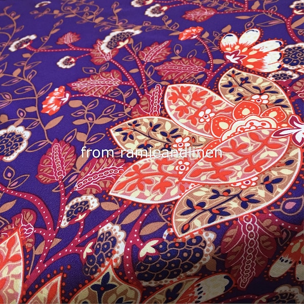 Silk fabric, double border print 100% silk crepe de Chine fabric, half yard by 44" wide