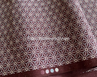 Japanese cotton fabric, japanese traditional tortoiseshell pattern print slub cotton fabric, half yard by 44" wide, dark reddish purple