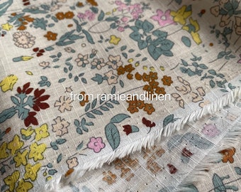 Japanese cotton fabric, floral grassland print slub cotton fabric,  half yard by 59" wide