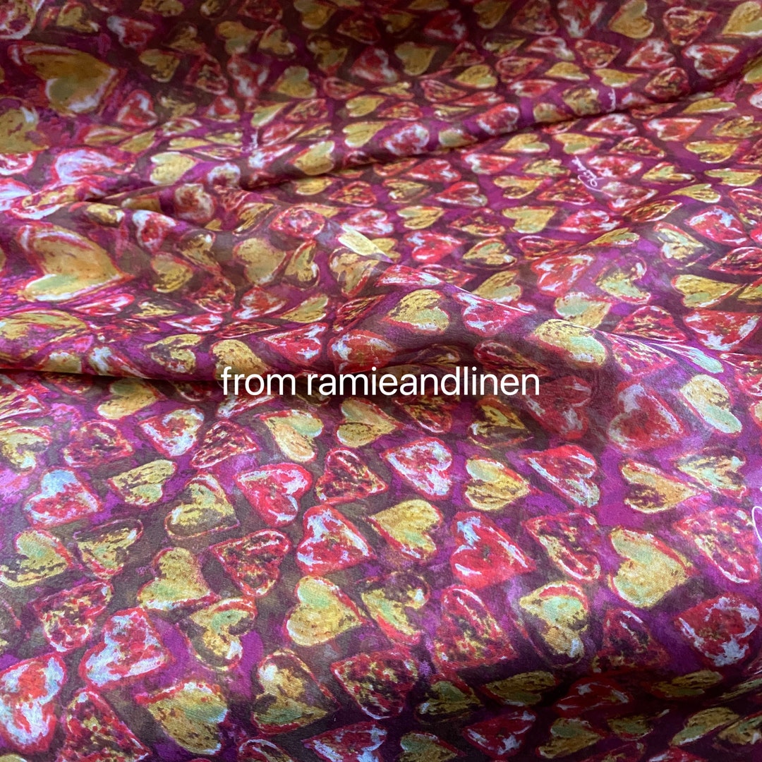 Designer Silk Fabric Silk Chiffon Hearts Print Fabric Half Etsy