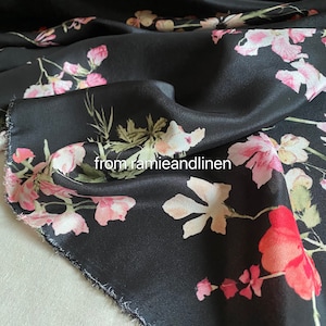 Silk fabric, vintage style floral cluster print silk crepe de chine mulberry silk fabric, half yard by 53&quot; wide