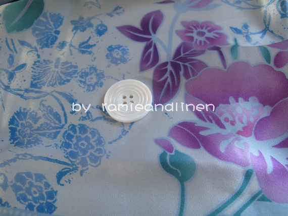 Floral Border Printed Silk Crepe de Chine - Pale Blue/Green/Purple