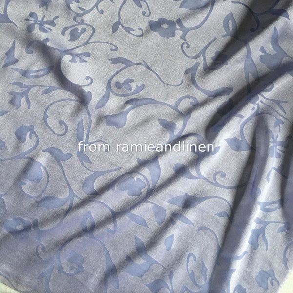 silk fabric, lavender floral silk cotton blend burnout fabric, half yard by 45" wide
