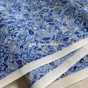 Tela de algodón japonesa, elegante tela fina de algodón azul con estampado floral campestre clásico, 1/2 yarda por 43 pulgadas de ancho.