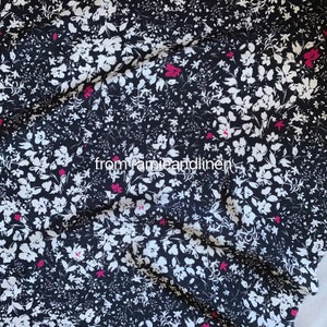 Silk Fabric Vintage Style White and Pink Flowers on Black - Etsy