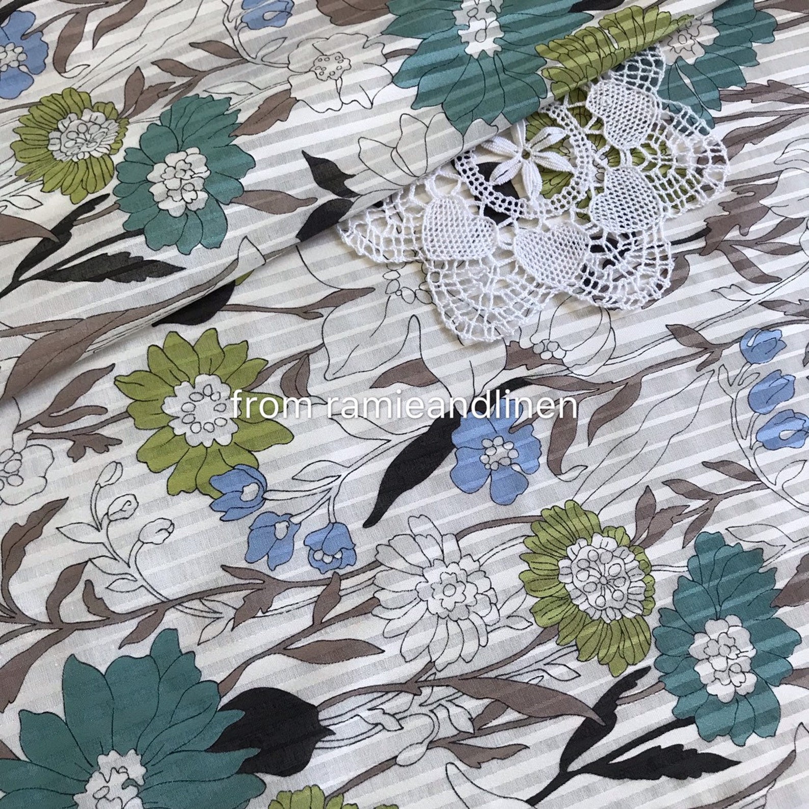 Japanese Cotton Fabric Floral Print Stripes and Jacquard Fine Etsy