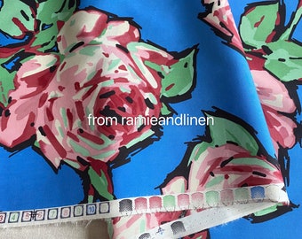 silk fabric, silk cotton blend,hand-draw big roses pattern print silk fabric, half yard by 46" wide