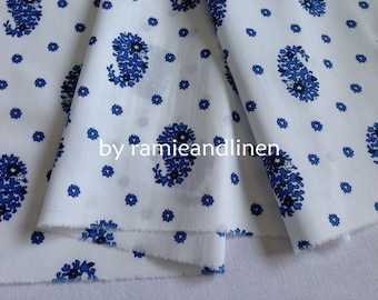 fine cotton fabric, china blue paisley print cotton fabric, half yard by 58" wide