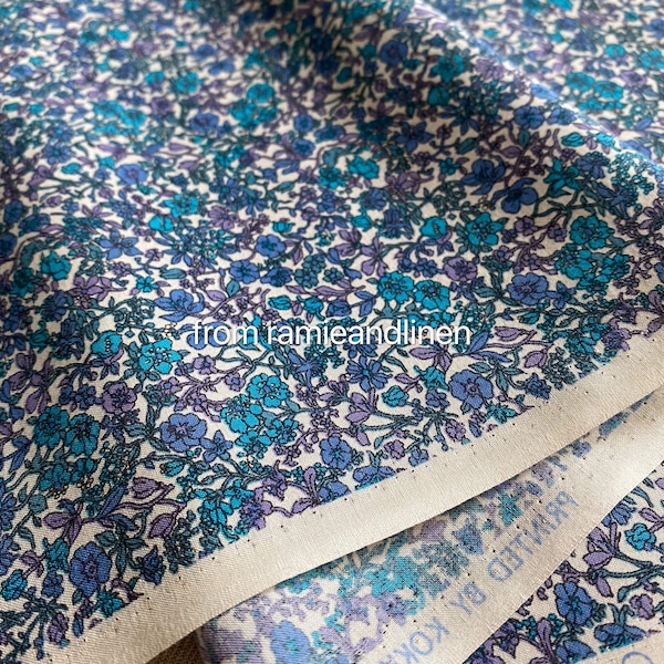 japanese fabric, kokka blue mini floral print fine cotton fabric, half yard by 44" wide