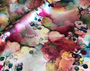 silk fabric, 27m/m Digital Printing watercolor print silk crepe satin, Silk Charmeuse Fabric, half yard by 45" wide