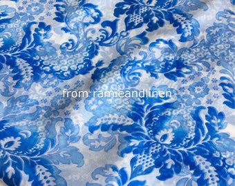 silk fabric, 100% mulberry Silk Chiffon fabric, blue flowers on white, dress fabric, scarf fabric, half yard by 53" wide