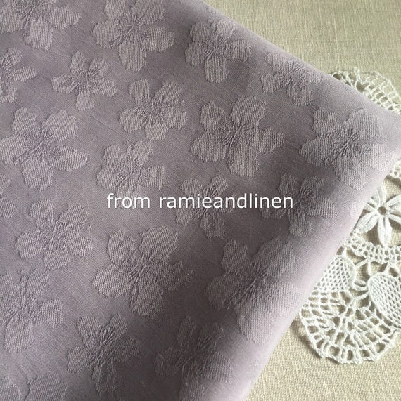Silk fabric, lavender grey floral sakura jacquard spun silk fabric, half yard by 44" wide