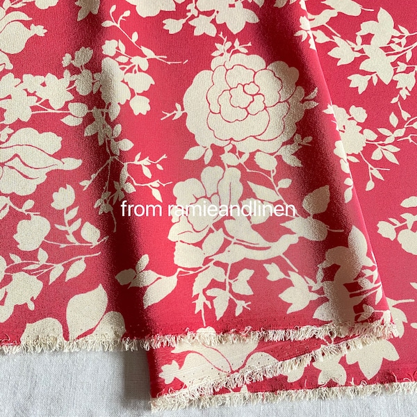 Tissu en soie, soie épaisse 20 M/M, imprimé pivoine de style vintage, tissu crêpe de Chine de soie, demi-mètre par 43" de large