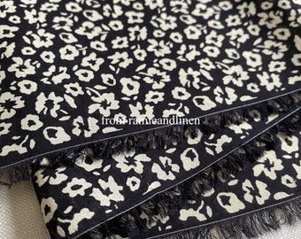 japanese cotton fabric, beige flowers on black print, fine cotton fabric, half yard by 44" wide