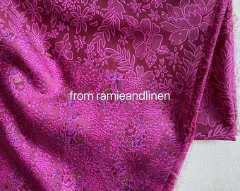 Silk fabric, floral pattern border print silk cotton blend fabric, imported silk fabric,  half yard by 45" wide