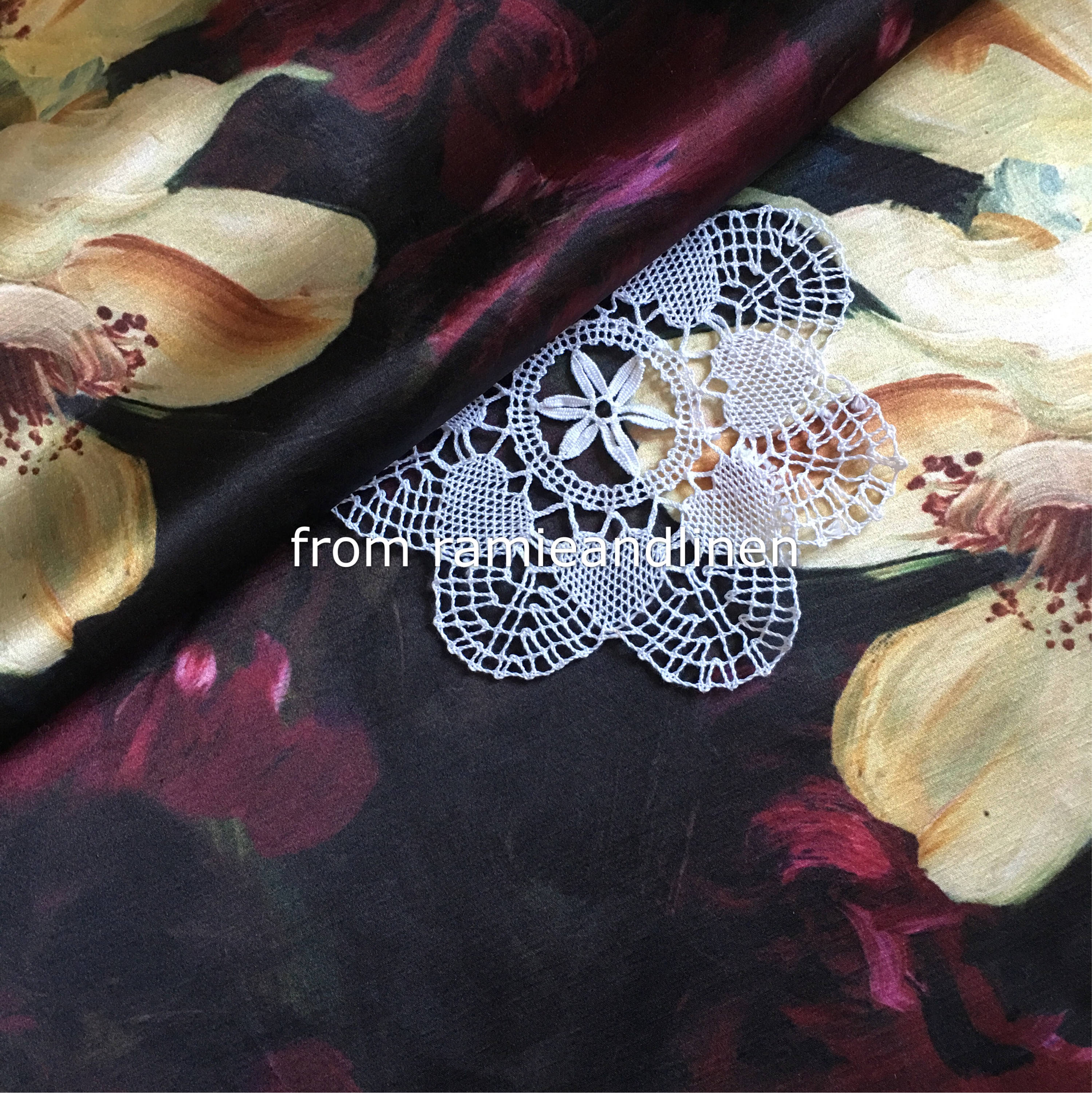 Silk Fabric Oil Painting Floral Print Silk Linen Blend Satin Etsy