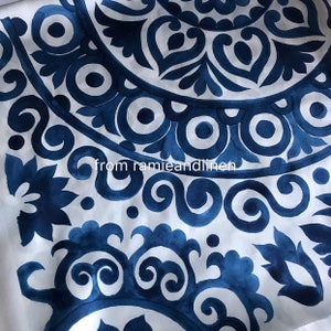 silk fabric, China blue floral pattern print silk cotton blend  satin fabric, 25" by 56" wide